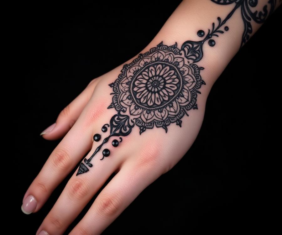 Ornamental mandala tattoo on a hand